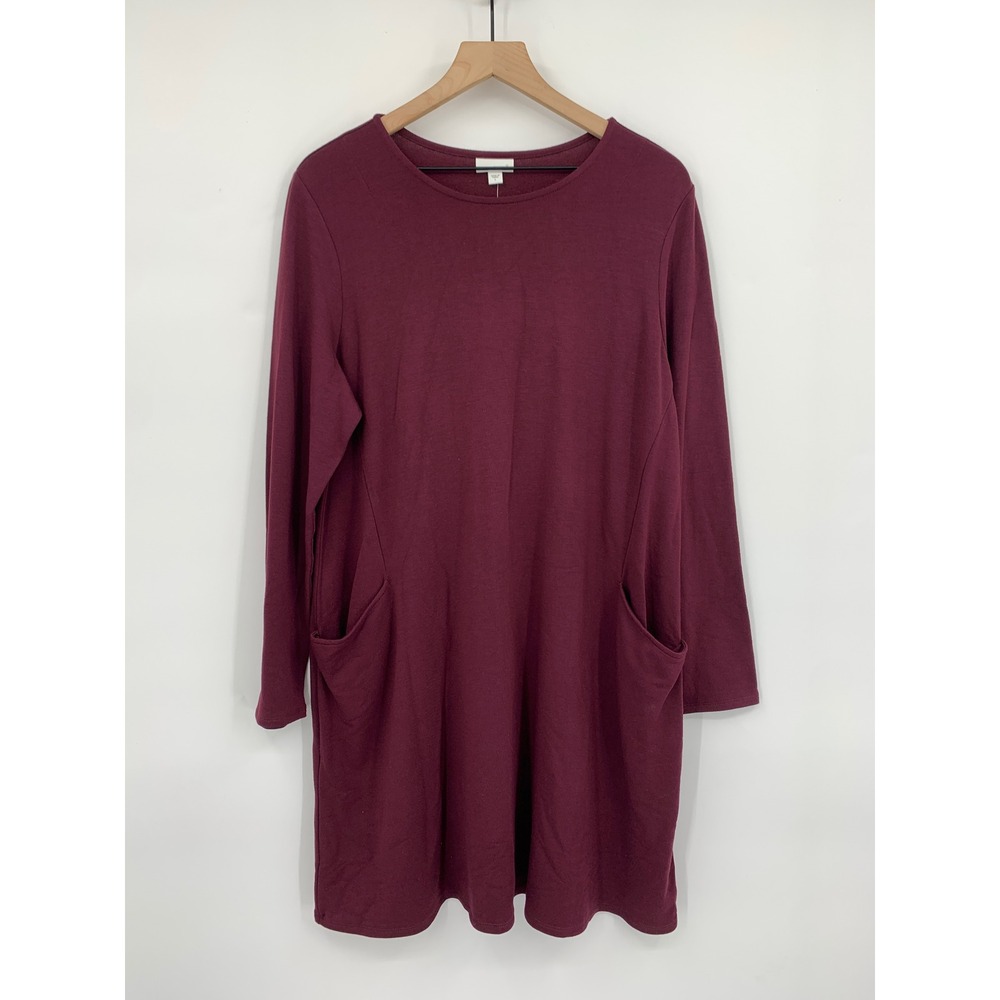 J Jill Dress Womens Large Purple Red Long Sleeve Modal Blend Pocket NEW